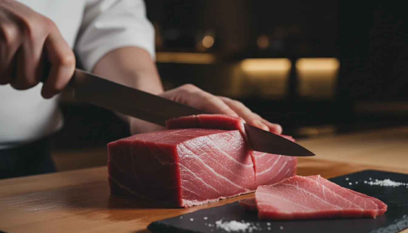 Chef slicing tuna