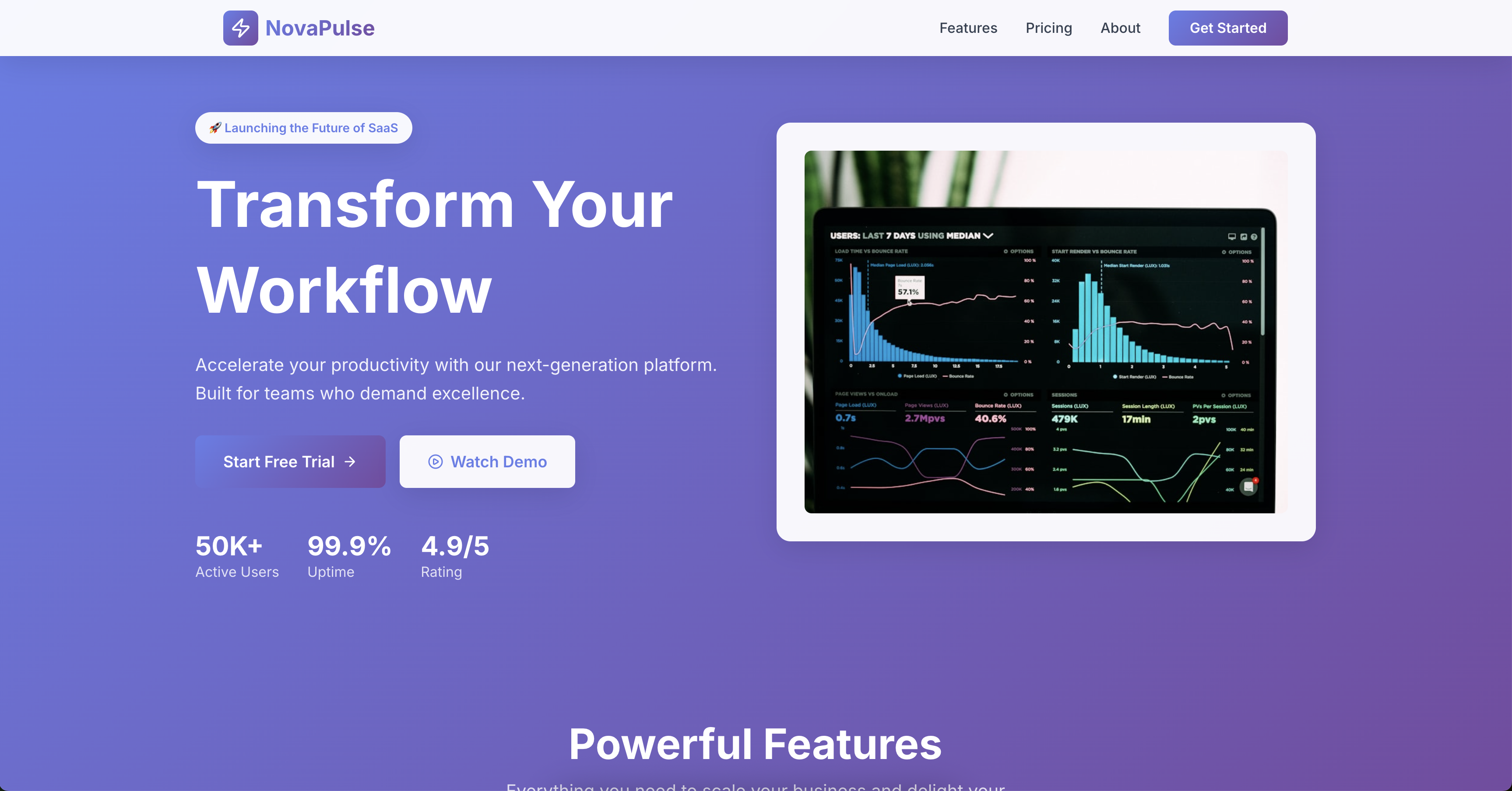 Screenshot of NovaPulse SaaS Landing