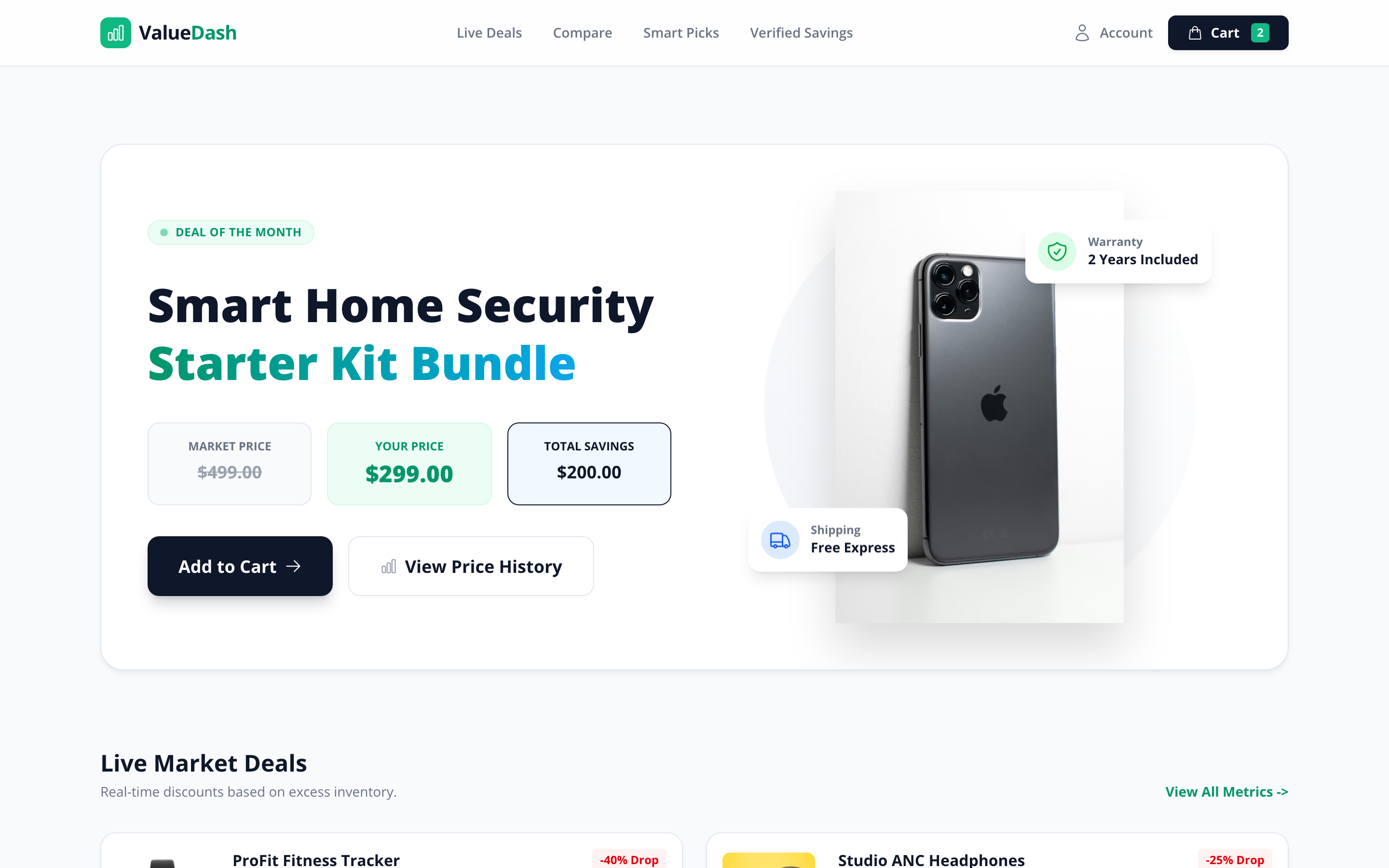 Screenshot of Savings Value Dashboard
